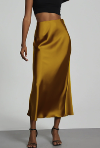 Elegantes Faldas Midi de Satén de Cintura Alta para Mujer, Modernas, Transpirables, Estilo Casual de Primavera en Color Negro Sólido, Populares con Descuento - Product Image 5