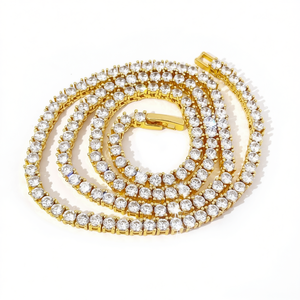 Tianyu Gems Luxury <b>Iced</b> <b>Out</b> Tennis <b>Chain</b> Necklace Gold Plated Copper Zircon Cuban Style Anniversary Unisex Jewelry - Product Image 1
