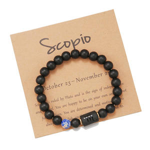 Pulsera del zodiaco para <span class=keywords><strong>hombre</strong></span> y mujer, pulsera de horóscopo con constelación de piedra de ónix negro mate de 8mm, regalos - Product Image 4