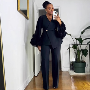 <span class=keywords><strong>Conjunto</strong></span> de Traje <span class=keywords><strong>Formal</strong></span> de Terciopelo para <span class=keywords><strong>Mujer</strong></span>, Blazer de Manga Larga con Decoración de Encaje y Pantalones a Juego - Product Image 2