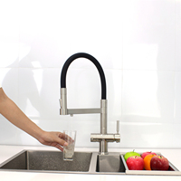 Robinet de cuisine extractible 4 voies en acier inoxydable pour eau filtrée, gazeuse et réfrigérée