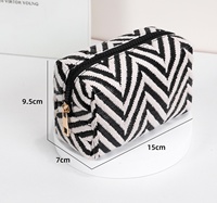Pochette cosmétique vintage à motif tissé noir et blanc, pochette de maquillage géométrique, mini étui de voyage pour bijoux, organiseur pour femmes