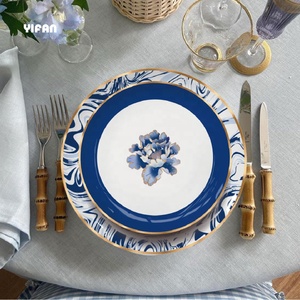 YIFAN Fine Country Style Vintage Floral Bone China Dinner Sets Elegant Blue Flower <b>Ceramic</b> Charger <b>Plates</b> for Wedding Decoration - Product Image 4