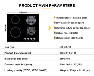 Nuevo Diseño de Estufa de Gas y Vitrocerámica de 4 Quemadores para Cocina - Product Image 2