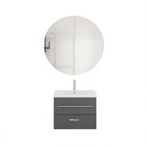 Meuble de salle de bain moderne avec miroir, lavabo en céramique, fixation murale, finition bois d'ingénierie brun - Product Image 1