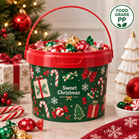 Seau en plastique PP vide de qualité alimentaire avec couvercle, personnalisable, pour biscuits, bonbons et snacks, idéal pour Noël (vente en gros)
