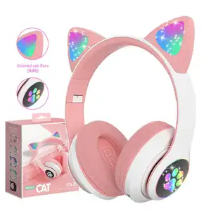 2023 नई लड़कियों प्यारा STN-28 ईरफ़ोन और हेड फोन्स और सामान गुलाबी बिल्ली बच्चों के लिए Headphones Foldable बिल्ली कान खेल हेडसेट
