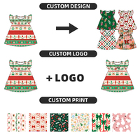 Ensemble de vêtements pour filles avec logo personnalisé, robe de Noël pour enfants, manches courtes à volants, tenue quotidienne douce, jupe en bambou