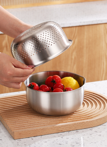 Ensemble de bols passoires en acier inoxydable double couche, passoire détachable pour fruits, légumes et riz, bol mélangeur compatible induction - Product Image 5