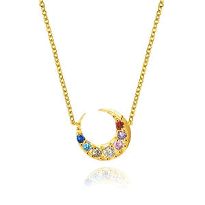 Collana di gioielli di moda in <span class=keywords><strong>argento</strong></span> Sterling 925 collana di <span class=keywords><strong>luna</strong></span> colorata zircone placcato oro collana da donna - Product Image 1