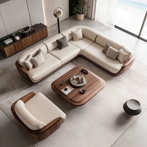 Modern Curved Sectional with Solid <b>Wood</b> <b>Frame</b> Upholstered Leather L-Shape Set for Living Room - Product Image 3