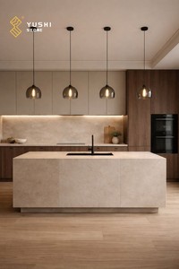 YUSHI Piano Cucina in Quarzo Artificiale Grigio Crema Personalizzato Stile Taj Mahal per Decorazione Hotel, Appartamenti e Ville - Product Image 3