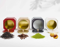 Boîte à thé octogonale personnalisée en fer blanc avec couvercle, boîte de rangement en métal de qualité alimentaire pour l'emballage de matcha et de café en poudre