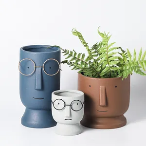 Unique design human head planter home garden ornament bust plant pot for flower succulent