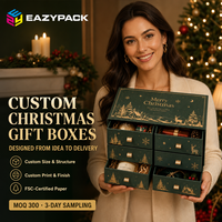 Boîtes cadeaux de Noël personnalisées, emballage de luxe avec tiroir et six compartiments, impression dorée pour marques de cadeaux, MOQ 300
