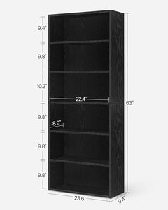 <span class=keywords><strong>OUHAN</strong></span> Bibliothèque, Bibliothèque ouverte à 6 niveaux avec rangement réglable, unité sol à plancher, Noir - Product Image 2
