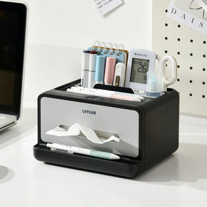 Leyijia Tissue <b>Box</b> With Organizer Black Multipurpose Desk <b>Storage</b> For Office Home Use - Product Image 1