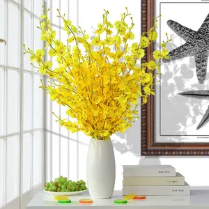 C0216 toptan düğün dekoratif yapay ipek sarı beyaz orkide çiçek düzenleme kök dans eden bayan cymbidium orkide
