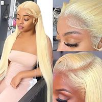 Perruques en cheveux humains HD transparentes blondes 613 lisses, densité 180, avec dentelle frontale 13x4 pour femmes, perruque frontale en dentelle de cheveux péruviens bruts
