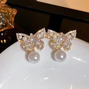 925 Zilveren Naald Trendy Handgemaakte Nieuwe Ontwerp Vlinder Earl Diamant Strass Oorbellen Voor Vrouwen