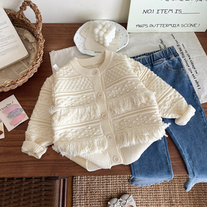 Cardigans en tricot acrylique imperméables pour enfants, style européen-américain, avec franges ajourées, manteaux pour filles, <span class=keywords><strong>printemps</strong></span>-automne - Product Image 4
