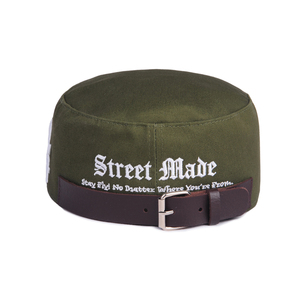 Casquette de baseball vintage rétro ronde à 2 panneaux verte pour adultes, en coton, avec sangle en cuir, style pillbox, à dessus plat, pour hommes, vente en gros - Product Image 3