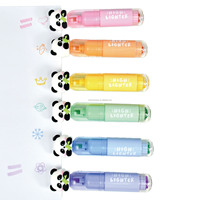 Stylo surligneur Kawaii Animal Panda avec tampon intégré, 6 couleurs pastel, mini marqueurs de poche pour étudiants, bureau, école