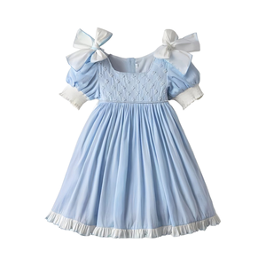 <span class=keywords><strong>Charlotte</strong></span> Boutique 2024 Collection d'été bébé bleu coton lin robe de bal pour filles ODM robe pour enfants perle perles solide - Product Image 1