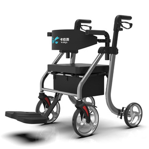 Kaigo Foldable Walker <b>Rollator</b> Aluminum Alloy Manual Mobility Aid For Seniors With Storage Basket And Seat - Product Image 1