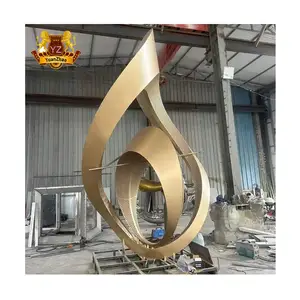 Outdoor Public Decoration Metal Modern Art Golden Stainless Steel 304 Sculpture Statue Abstract Hollow Stainless Steel Statue