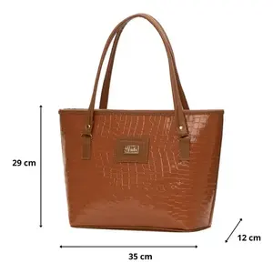 Bolso Tote para Mujer Fana Abisai, Color Camel, PU con Patrón de Cocodrilo, Cierre con Cremallera, Uso Diario - Product Image 4