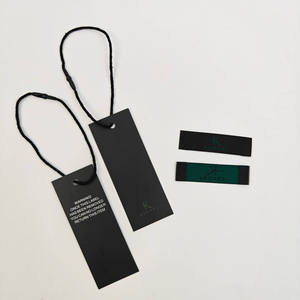 Custom Size Shape Eco-Friendly Black Paper Hang Tags Embossed Finish Silk Screen Printed Logo <b>Swing</b> Tags for Clothing Bags Jeans - Product Image 2