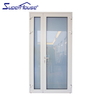Superhouse Sử Dụng Bên Ngoài Pháp Cửa Giá Rẻ Kim Loại Nhôm Nội Thất Đôi Lowes Cửa Với Rèm Đẩy Và Kéo