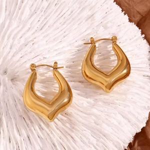 Non Tarnish <b>Fashion</b> Jewelry 18k Gold Plated Stainless Steel <b>Earrings</b> Chunky Hollow Irregular Bubble U Shape Huggie <b>Hoop</b> <b>Earrings</b> - Product Image 2