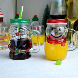 Christmas <strong>Mason</strong> <strong>Jar</strong> with Metal Lid and <strong>Plastic</strong> Straw - Product Image 1