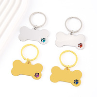Porte-clés personnalisable en acier inoxydable avec empreinte de patte colorée, gravure laser de logo, plaque d'identification pour chien, porte-clés DIY