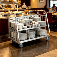 Chariot de collecte de plateaux et de vaisselle en métal pour hôpitaux, restaurants et services de traiteur, avec séparateur