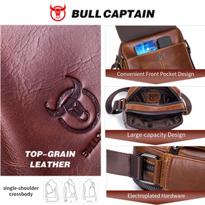 BULLCAPTAIN Men's Fashion Compact Top Grain Cowhide Crossbody <b>Bag</b> Genuine <b>Leather</b> Waterproof Lightweight <b>Small</b> Shoulder Sling - Product Image 3