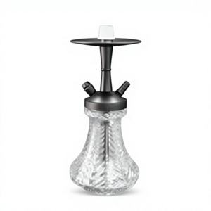Juego de Cachimba Portátil de Vidrio Tallado Transparente con Base de Metal y 2 Mangueras para Uso en Salón, Bar o Casa - Product Image 1