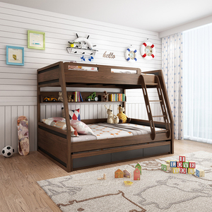 Cama Literas Doble de <span class=keywords><strong>Madera</strong></span> Maciza para Niños, Diseño Antideslizante para Escaleras, Muebles Modernos para Dormitorio Infantil - Product Image 2
