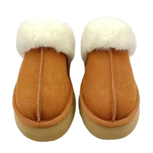Pantofole in pelle di pecora personalizzate HQS-WS023 pantofole in pelle di pecora all'ingrosso da donna genuine con suole spesse