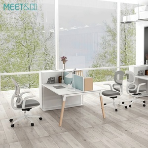 Modern Convertible L-Shape Wooden <b>Workstation</b> Cubicle Desk for Private Office 4 Person <b>Workstation</b> with Drawer - Product Image 6