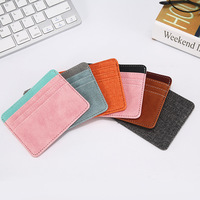 Dompet Kartu Tipis Kulit PU Warna-warni 3 Slot Kartu, Tempat Kartu Visa, Kartu Identitas, Dompet Koin Wanita