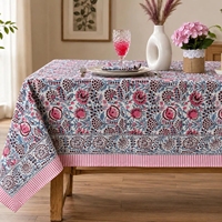 Nappe rectangulaire en coton 100% à imprimé floral indien avec bordure décorative pour la table à manger, la cuisine et la décoration de la maison