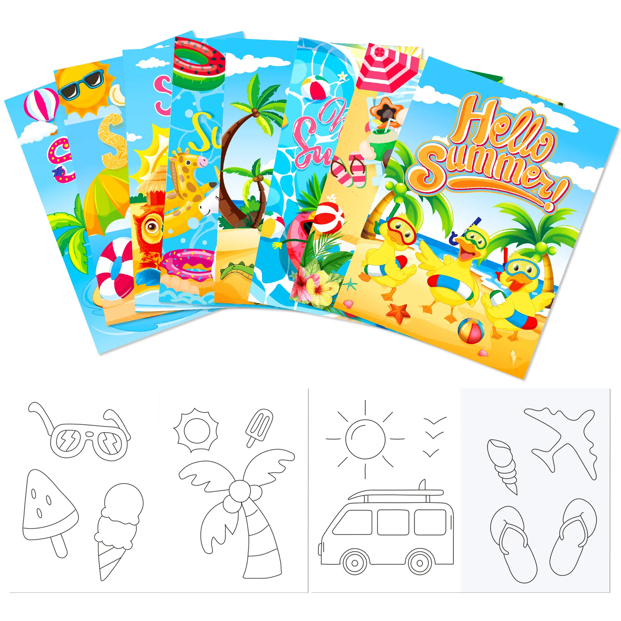 TY008 하와이 여름 해변 DIY 색칠하기 책 어린이 파티를위한 만화 색상 DIY 낙서 그림책