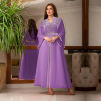 Robe longue en mousseline de soie avec strass et ceinture pour femme, élégante et modeste, idéale pour les soirées, vente en gros OEM Dubaï