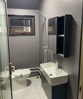 Maison préfabriquée moderne en conteneur, résidence familiale, chambre, école, espace extérieur, salle de bain, cuisine, système intégré complet