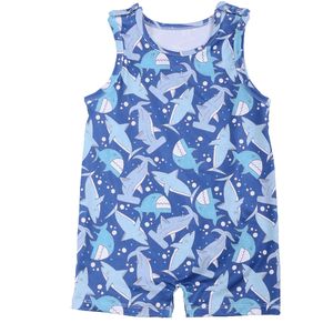 Customizable Baby Boy Summer Romper <b>Jumpsuit</b> Shark Print Snap Vest <b>Shorts</b> Plus Size Factory Customizable Logo for Toddler Boys - Product Image 3