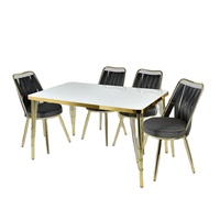 Ensemble de table à manger extensible moderne avec 6 chaises, plateau en verre trempé et pieds en métal - Meubles de salle à manger écologiques et imperméables