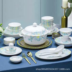 Nuovo Stile Set di Stoviglie in Ceramica con Motivo Peonia, Servizio di Piatti in Porcellana Bone China di Jingdezhen, Set Ciotole e Piatti Adatto al Microonde, Personalizzabile per la Casa - Product Image 3